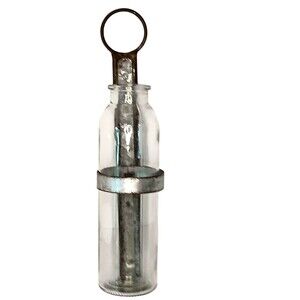 Hanging Silver Galvanized Metal & Clear Glass Bud Propagation Vase Wall Pocket